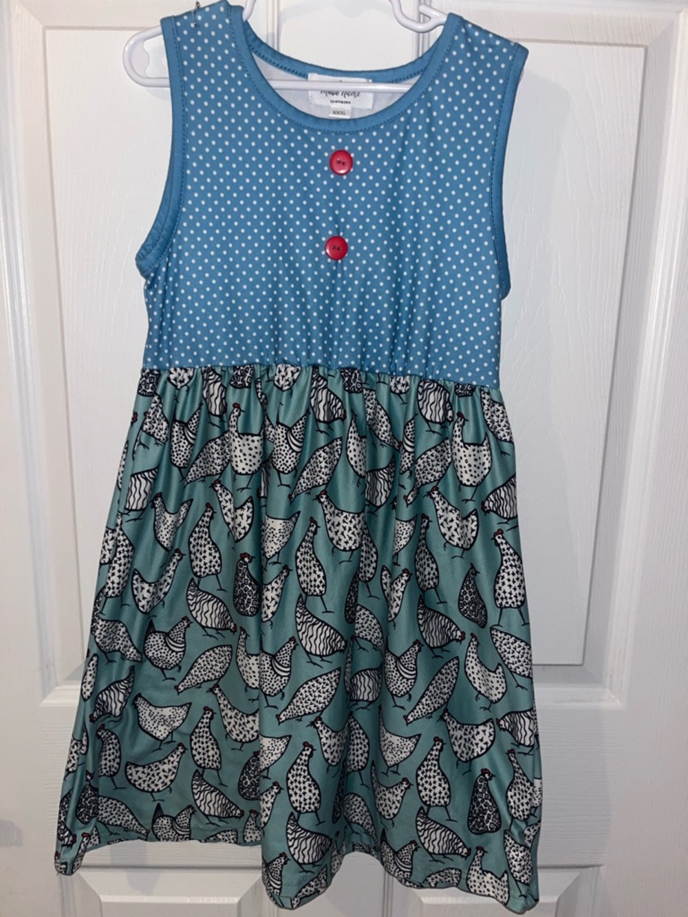 Girls Light Blue Polka Dot & Bird Print Cotton Sleeveless Dress